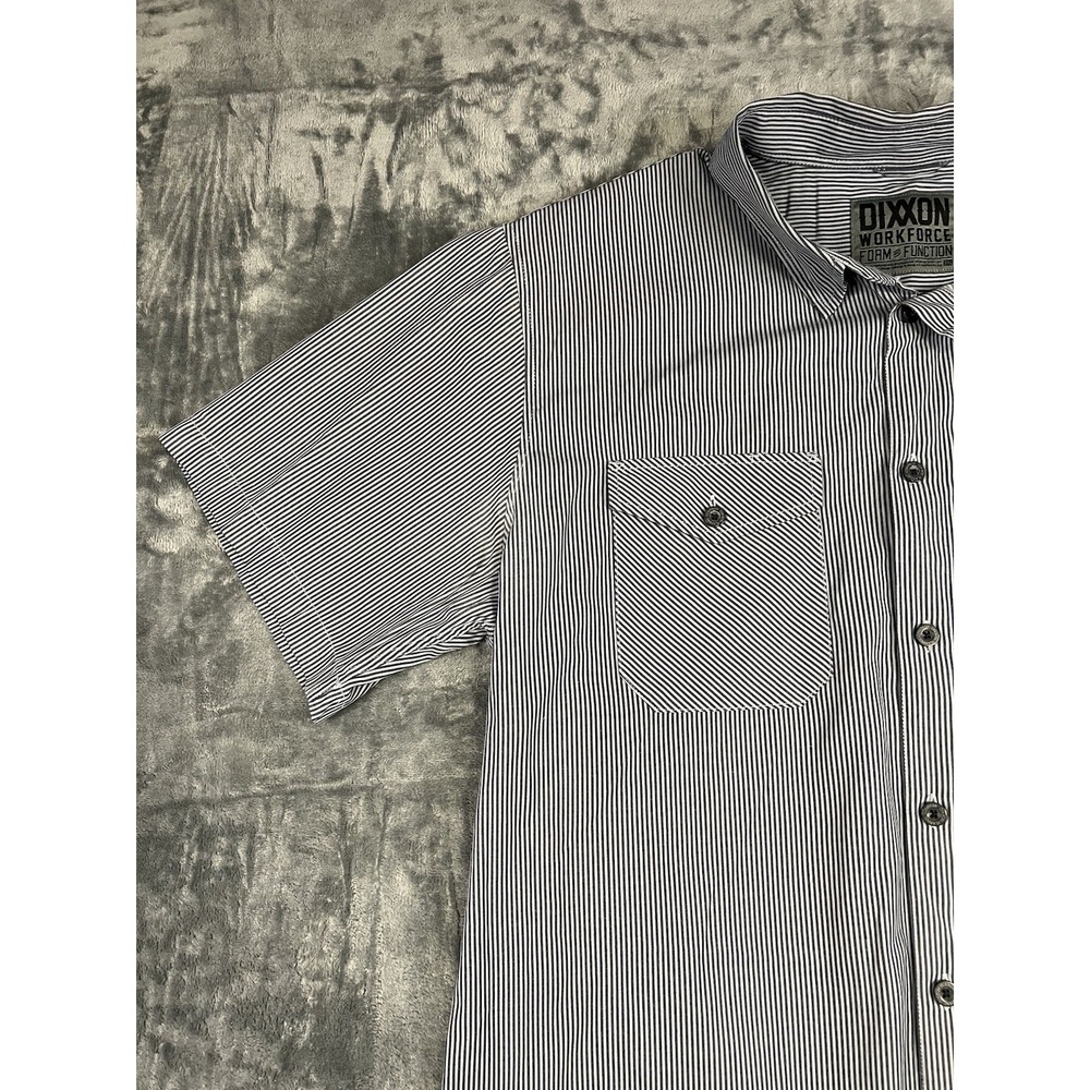 Dixxon Men's 3XL Blue/White Striped Short Sleeve Cotton Canvas Button-Up Shirt - Picture 4 of 14
